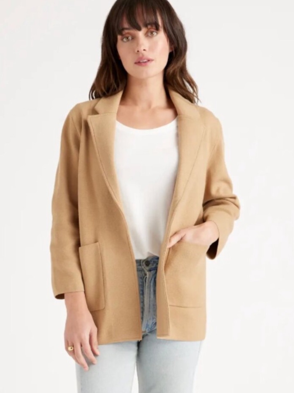 Quince 100% Organic Cotton Knit Blazer in Camel Sz S